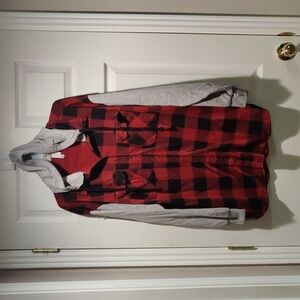 Red Buffalo plaid jacket with hood